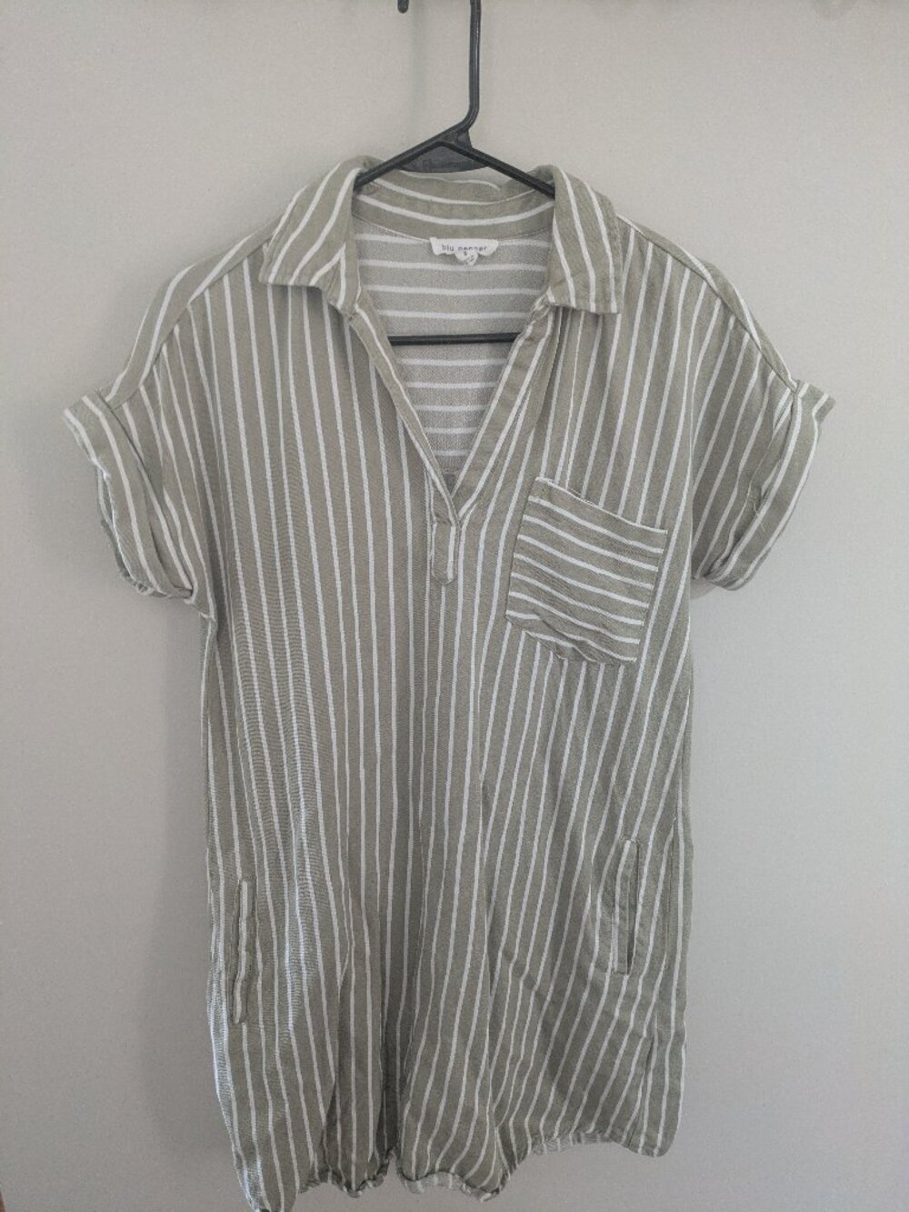 Blu Pepper Green White Striped Collard Shirt Dress - Size S